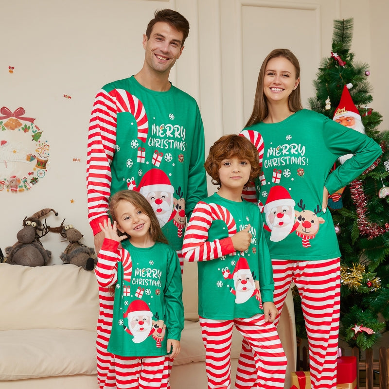 Family Green Santa Merry Christmas Stripe Pyjamas