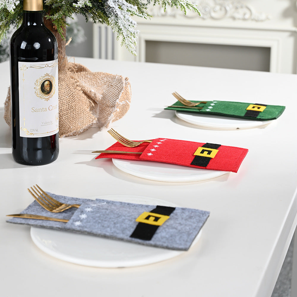 Felt Christmas Cutlery Pockets – Red, Green & Grey – image 5