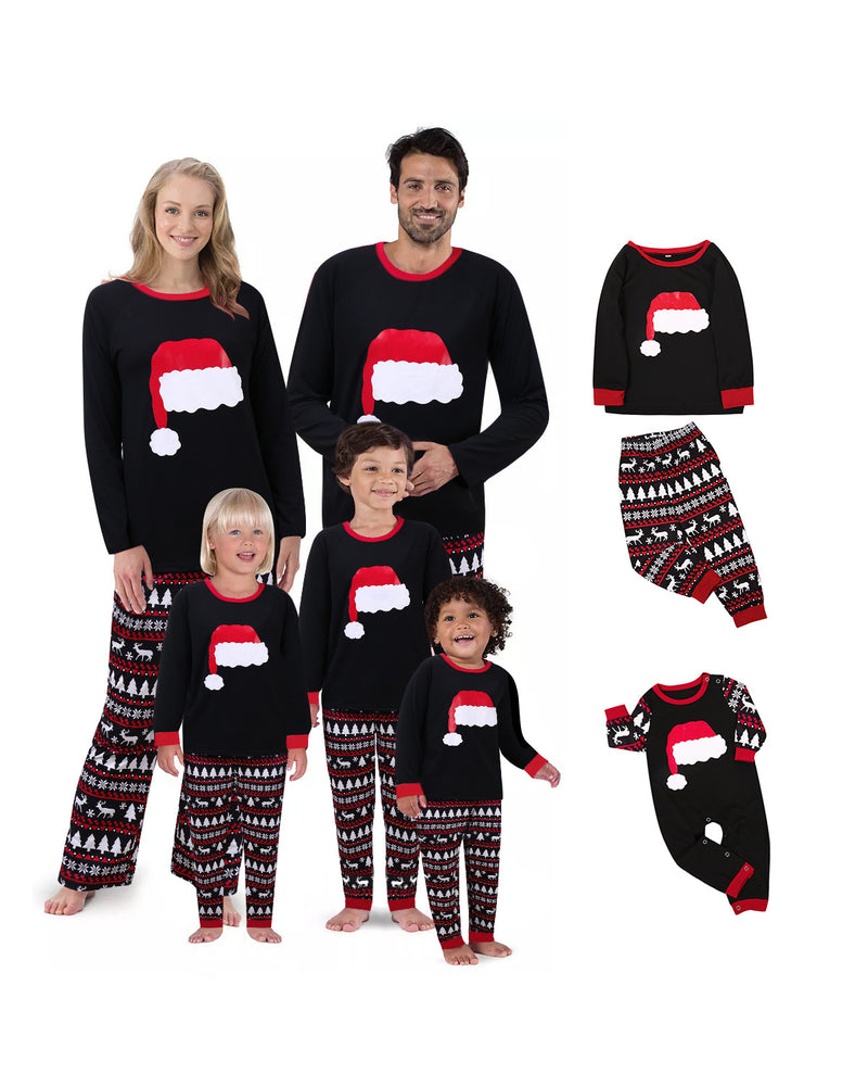 Family Black Santa Hat Fair Isle Pyjamas