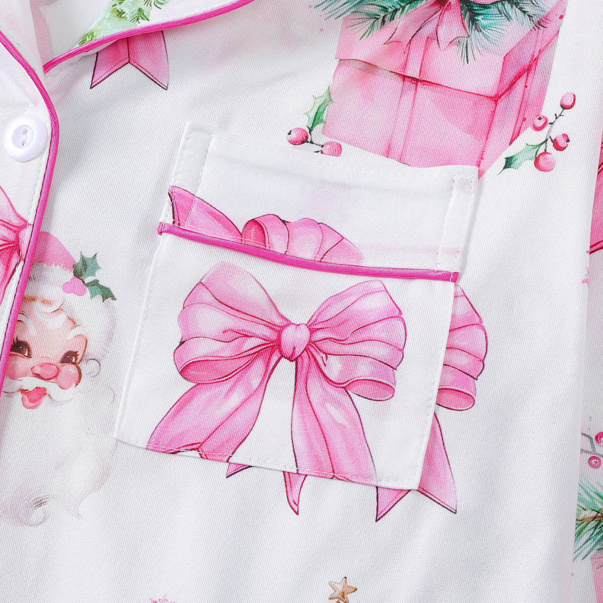 Women's Pink Bow & Tree Print Christmas Pyjamas – image 3