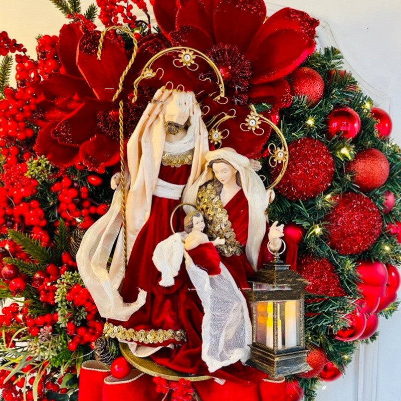 Light-Up Nativity Christmas Wreath with Lantern – 40 cm