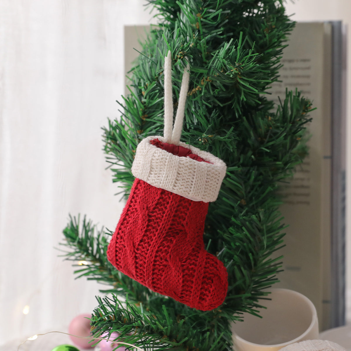 Mini Knitted Stocking Cutlery Holder – Red & Green