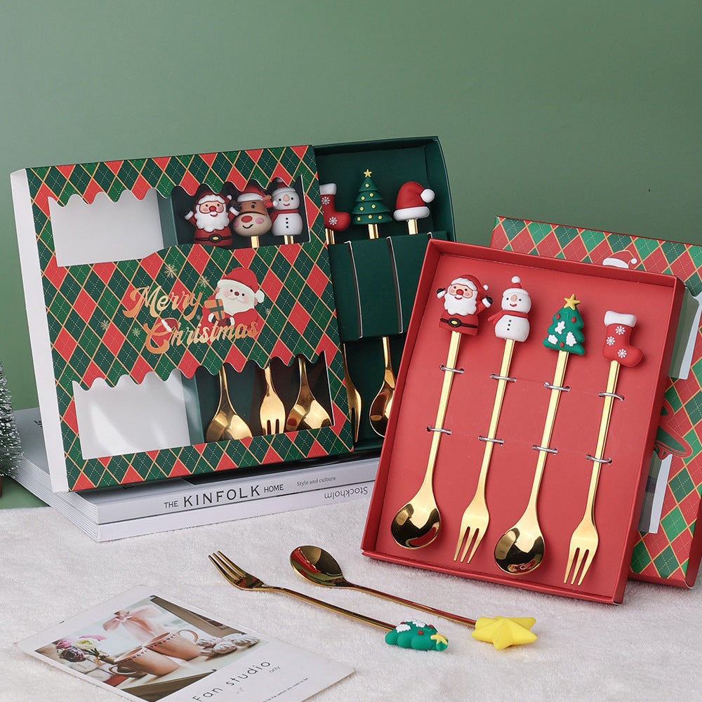 Christmas Tree & Snowman Coffee Spoon and Fork Set – image 3