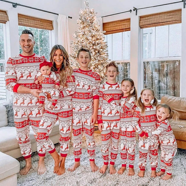 Family Red Fair Isle Reindeer Christmas Pyjamas