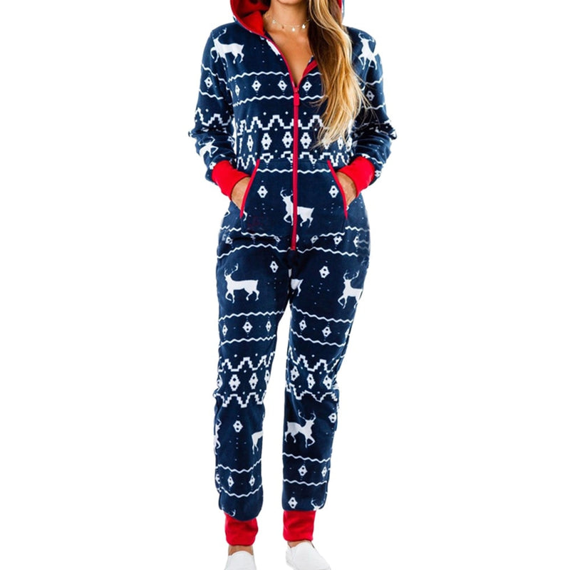 Women's Navy Fair Isle Zip-Up Christmas Onesie