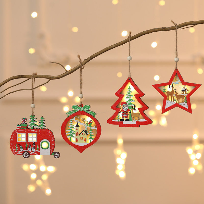 Light-Up Wooden Christmas Pendant, 11 cm