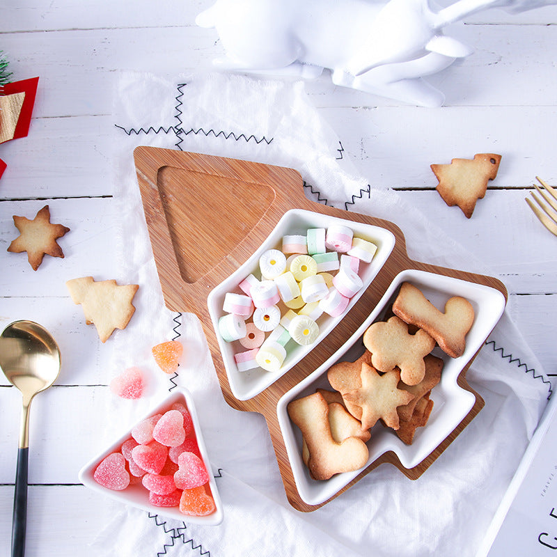 Ceramic & Bamboo Christmas Tree Serving Dish – image 4