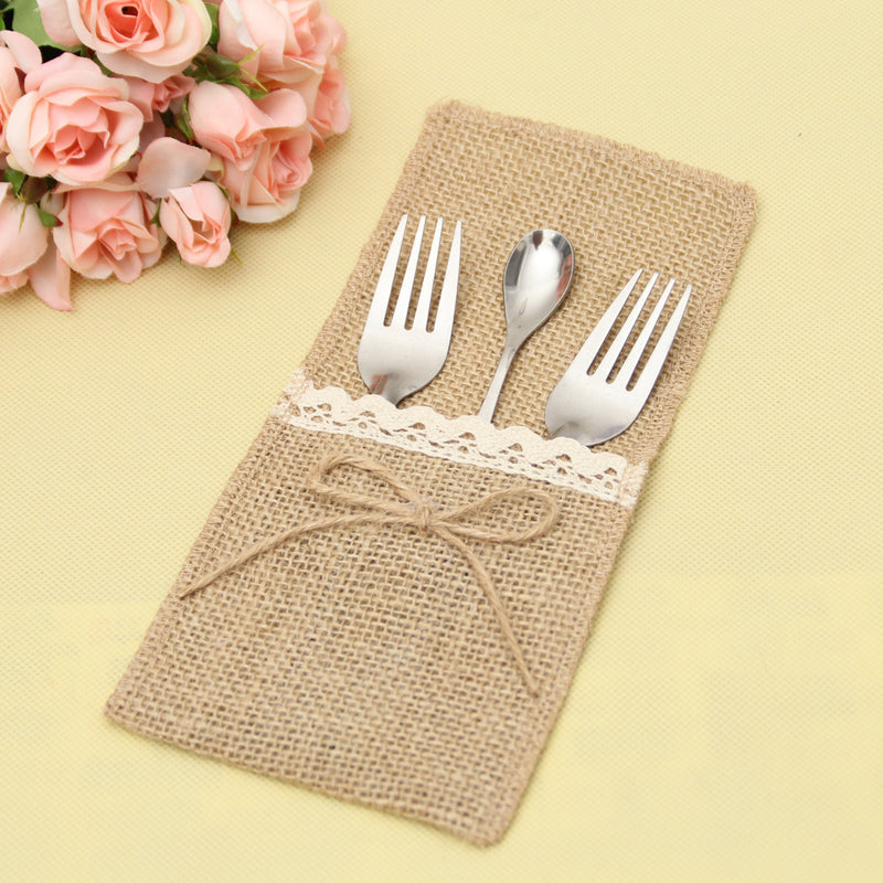 Jute & Lace Christmas Cutlery Pocket