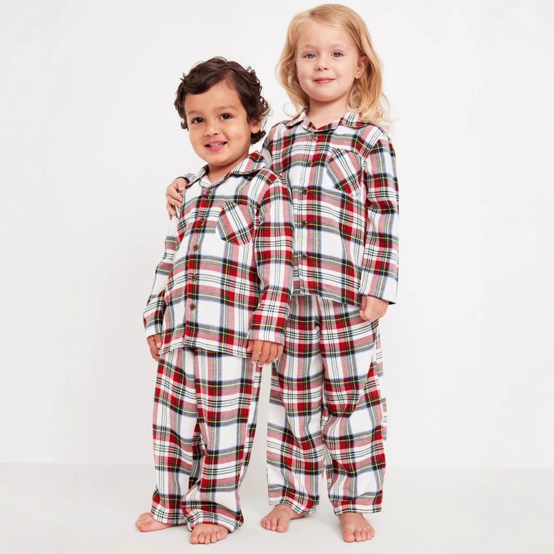 Kids' White & Red Check Christmas Pyjamas