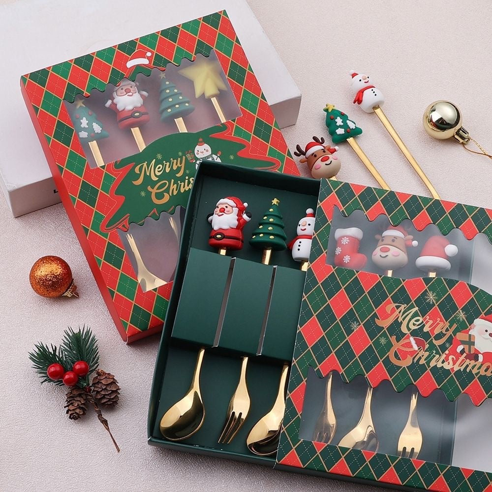 Christmas Tree & Snowman Coffee Spoon and Fork Set – image 4