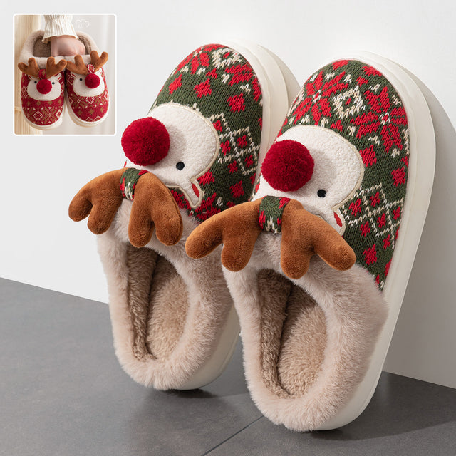 Fair Isle Reindeer Plush Christmas Slippers