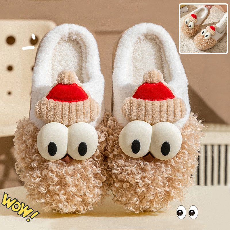 Googly-Eye Gingerbread Santa Plush Slippers