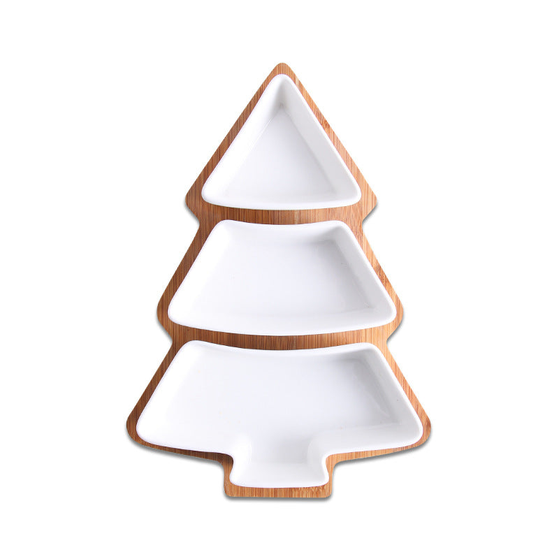 Ceramic & Bamboo Christmas Tree Serving Dish – image 2