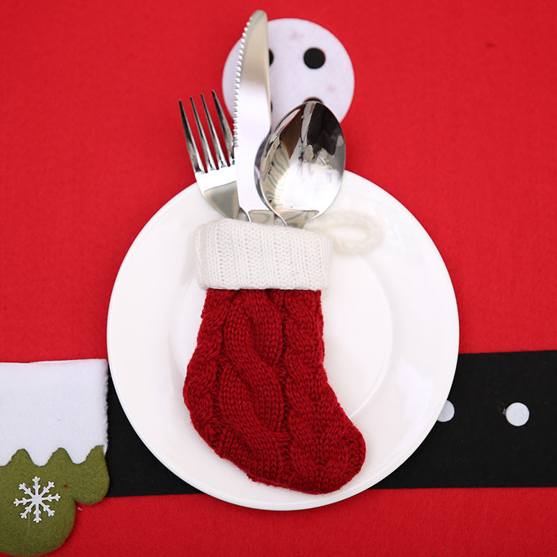 Red Knitted Stocking Cutlery Pockets – image 2