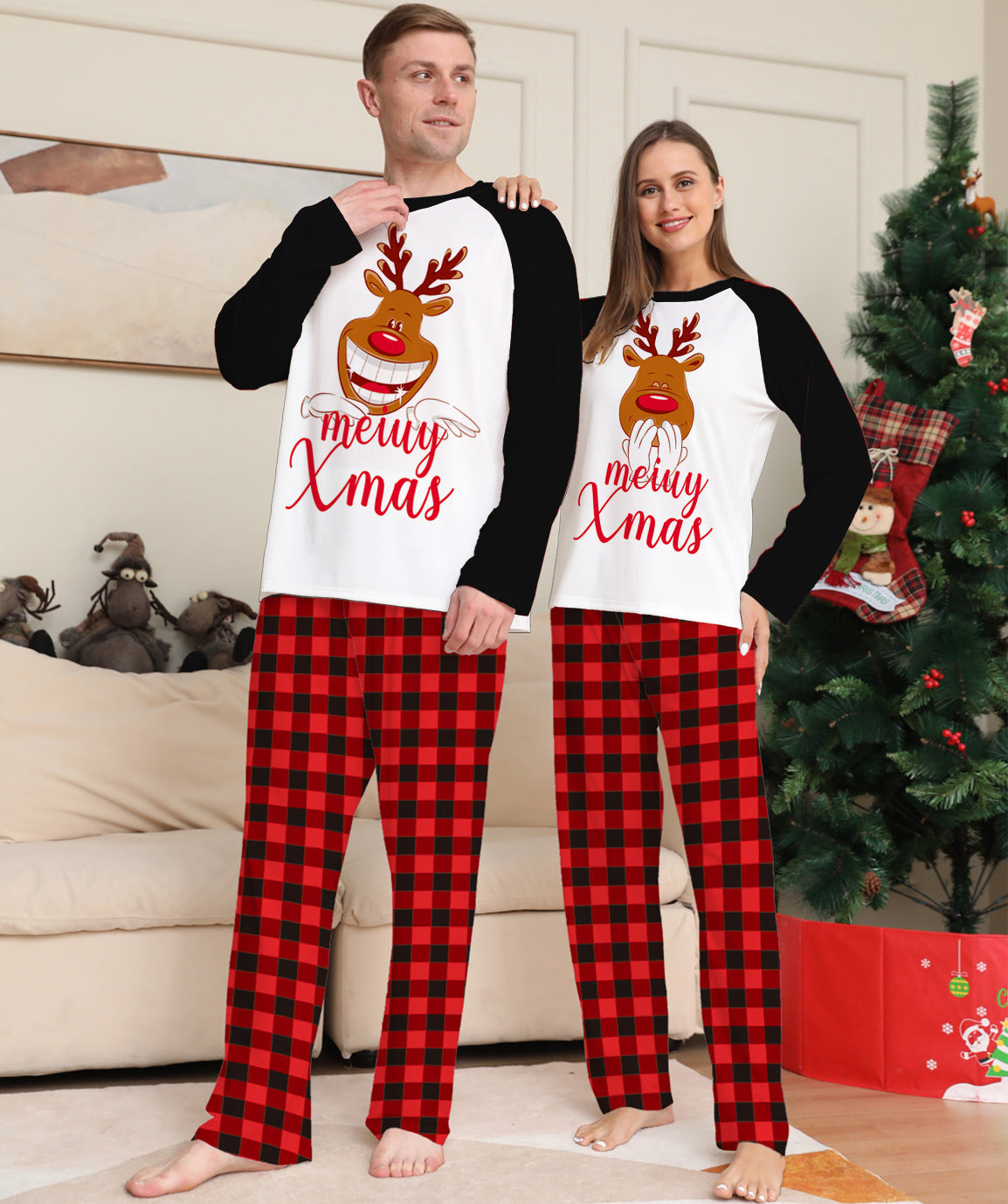 Family Reindeer Xmas Raglan & Red Plaid Pyjamas – image 3