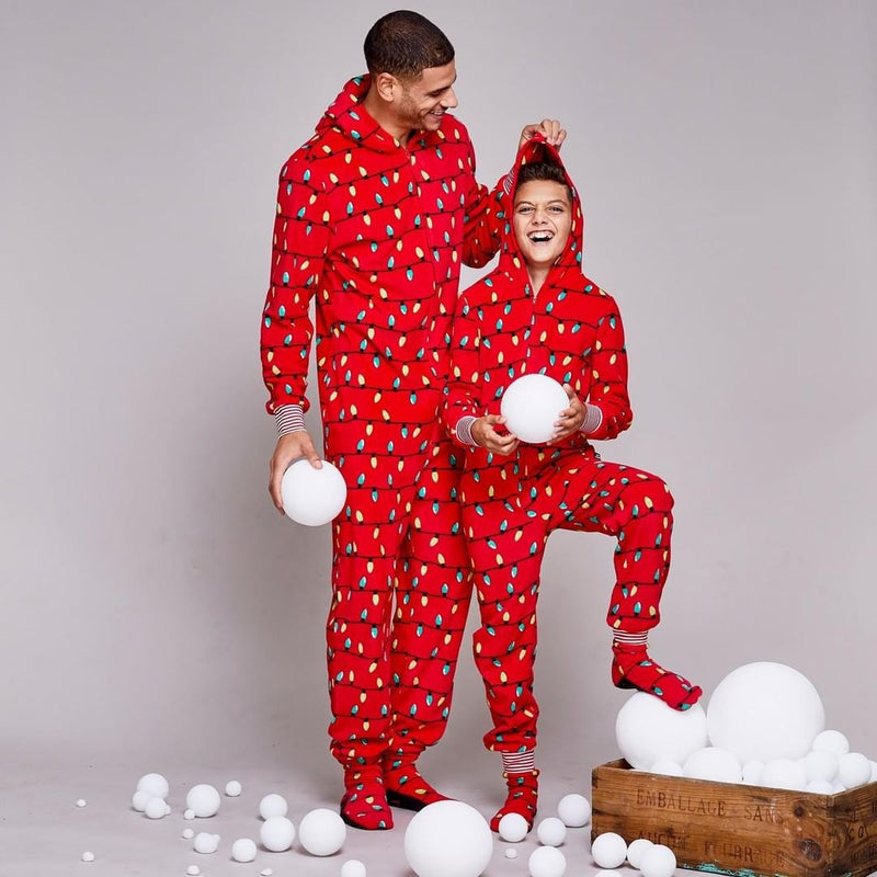 Family Red Christmas Lights Hooded Onesie