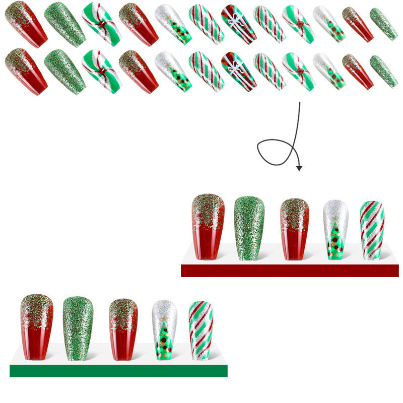 Red & Green Candy Stripe Christmas Press-On Nails – image 5
