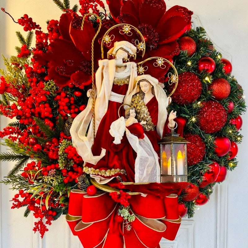 Light-Up Nativity Christmas Wreath with Lantern – 40 cm – image 4