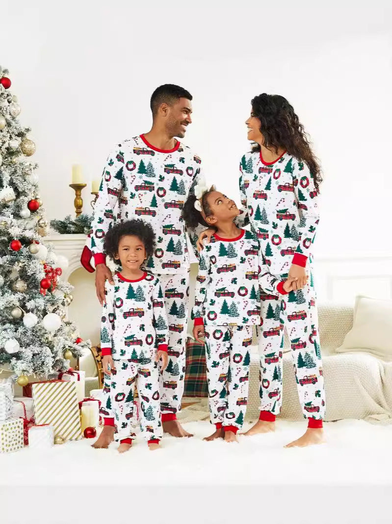 Family White Christmas Truck Print Pyjamas