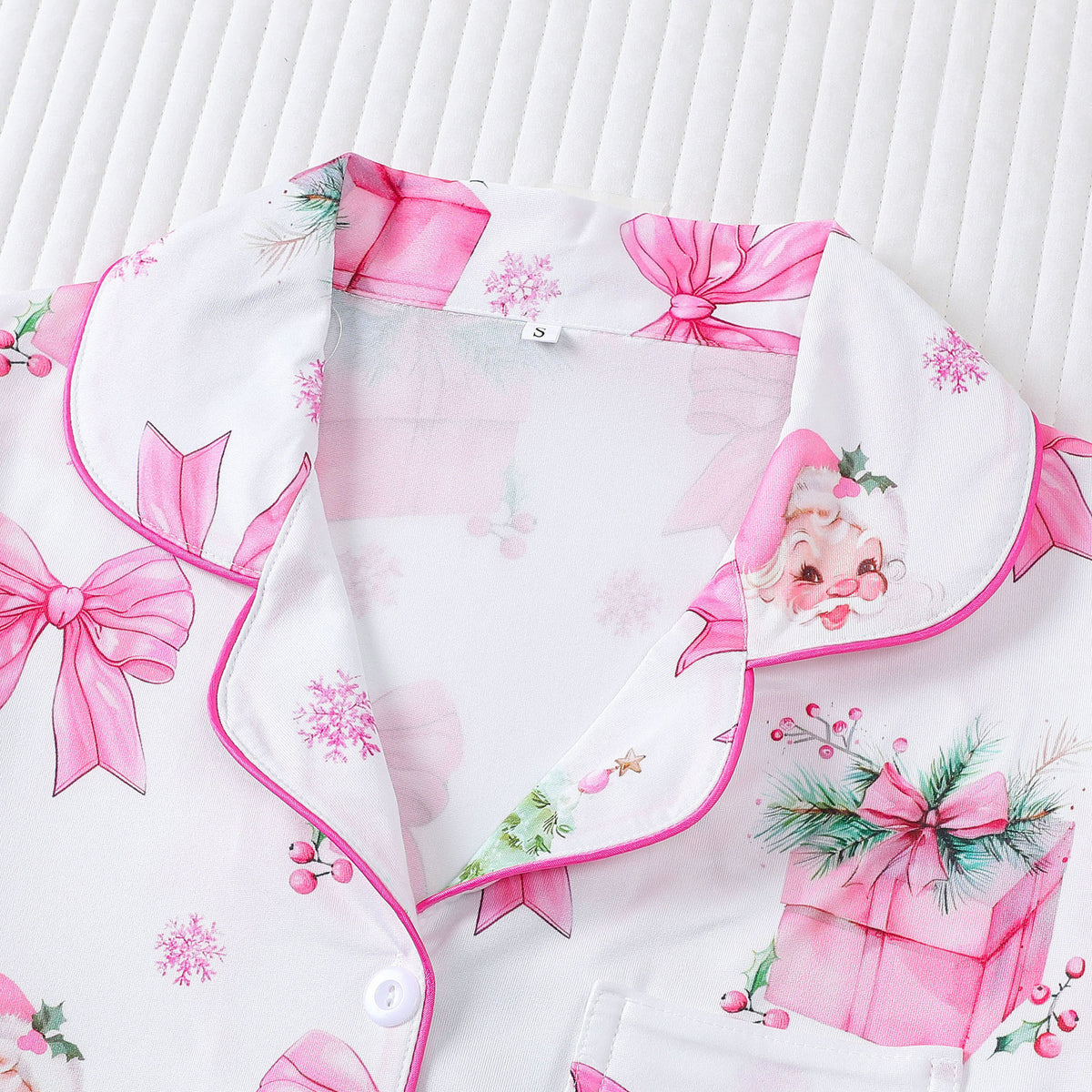 Women's Pink Bow & Tree Print Christmas Pyjamas – image 2