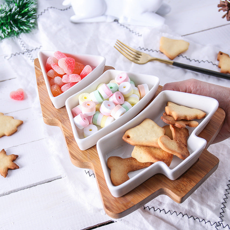 Ceramic & Bamboo Christmas Tree Serving Dish – image 5