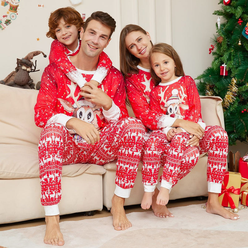 Family Red Hooded Reindeer Fair Isle Pyjamas