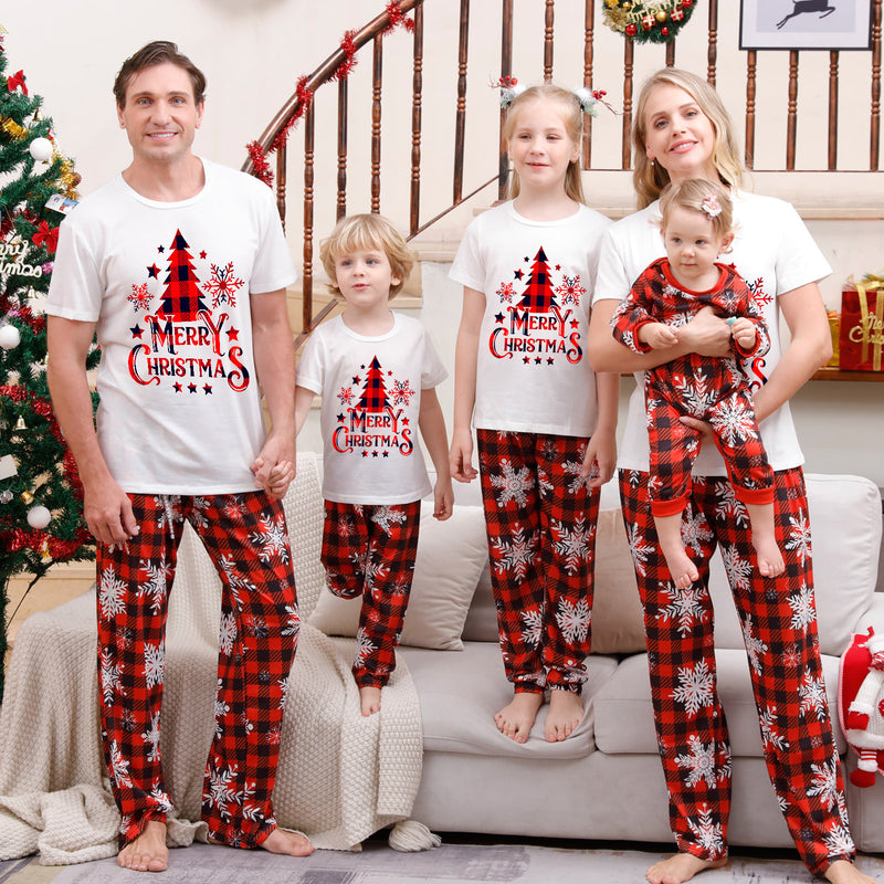 Family White Christmas Tree Tee & Snowflake Pyjamas