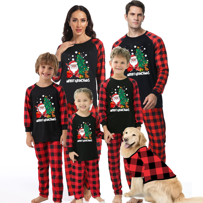 Family Santa & Tree Black Raglan Plaid Pyjamas