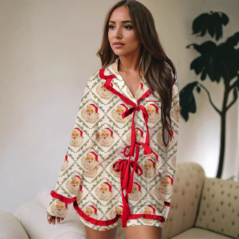 Women's Santa Face Button-Up Christmas Pyjamas