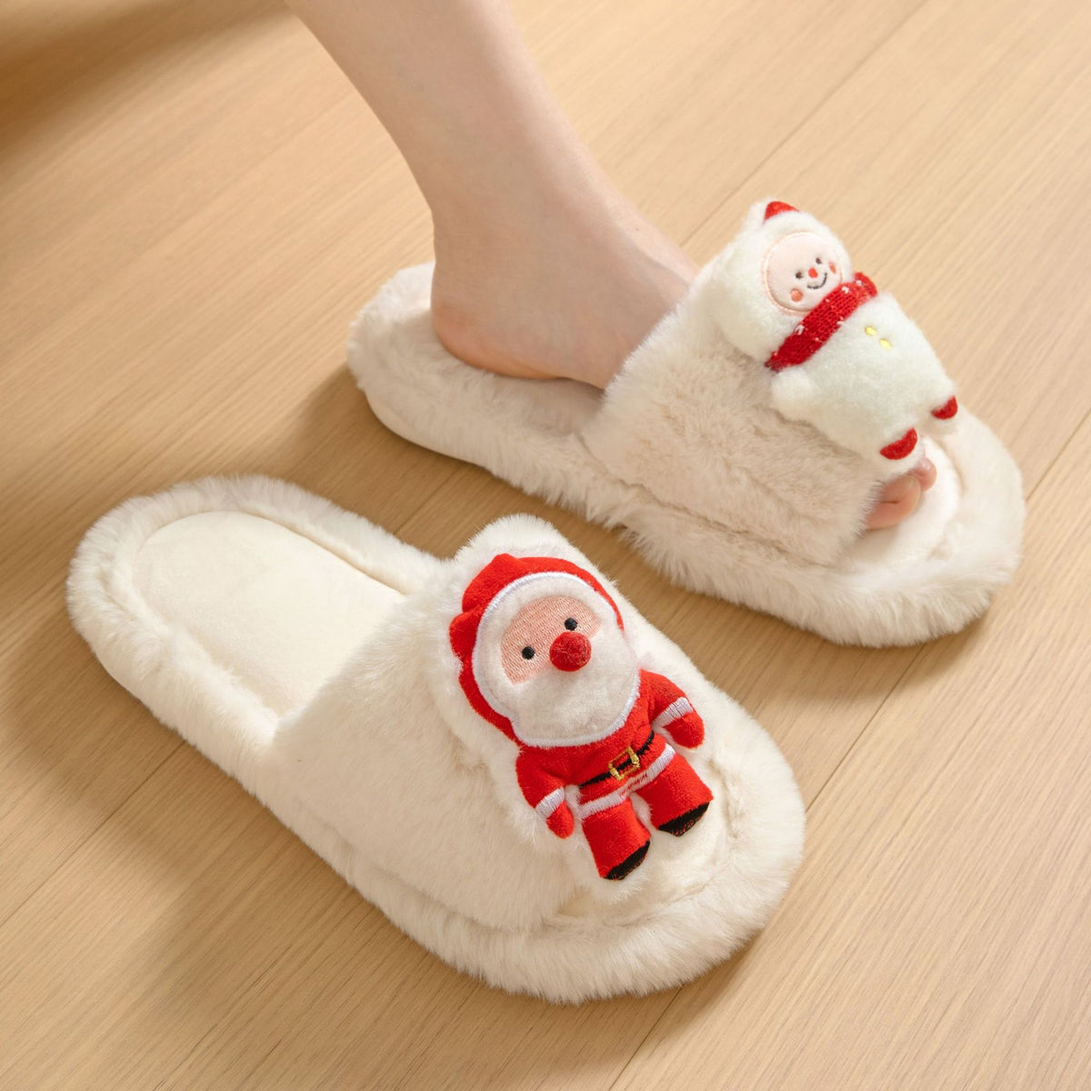 Open-Toe Santa Claus Fluffy Slippers