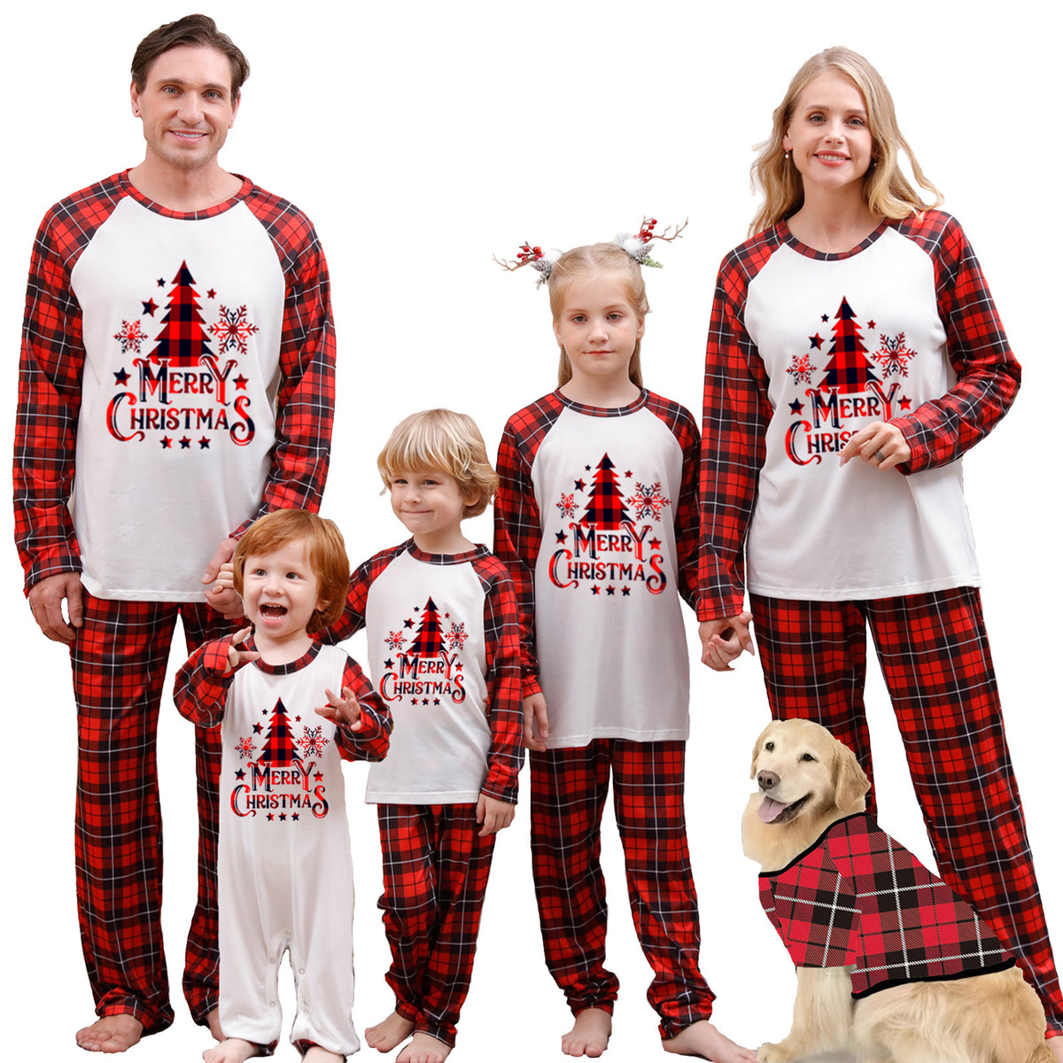 Family Merry Christmas Tree Raglan & Green Plaid Pyjamas – image 2