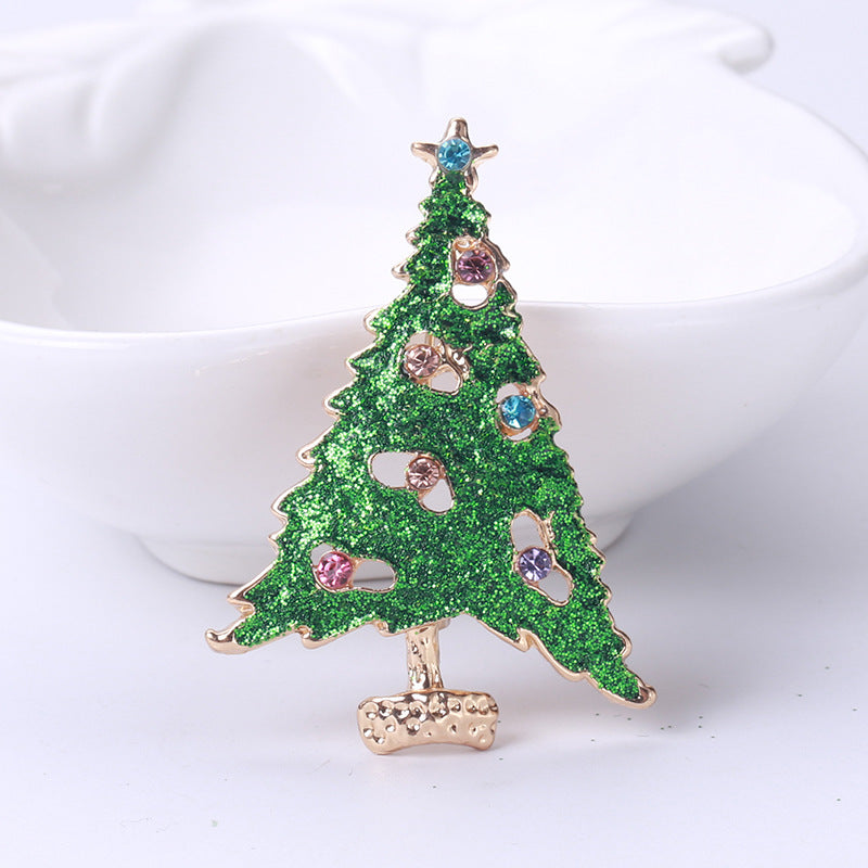 Enamel Christmas Tree Brooch with Coloured Gems
