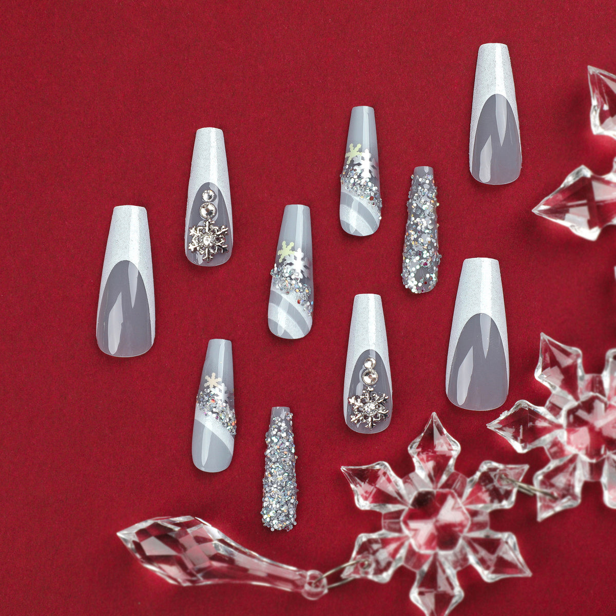 Silver Glitter Christmas Press-On Nails – image 5