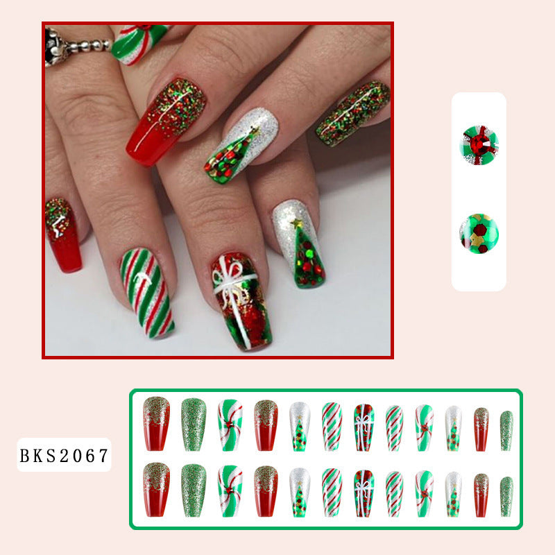Red & Green Candy Stripe Christmas Press-On Nails – image 2