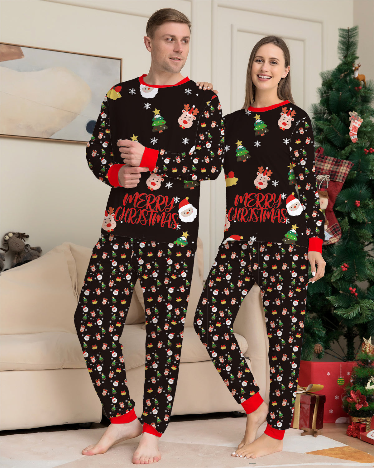 Family Black Christmas Icons Print Pyjamas – image 3