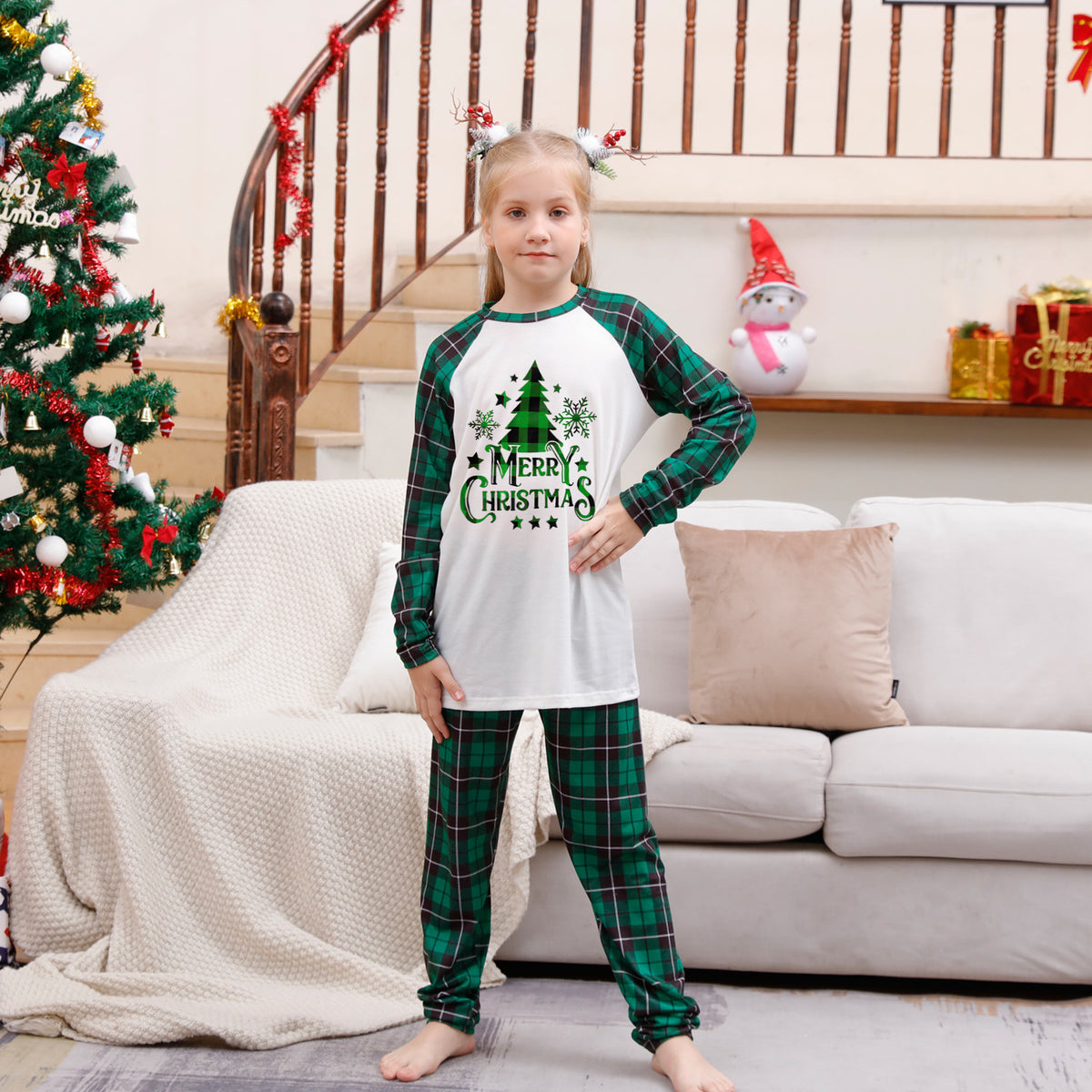 Family Merry Christmas Tree Raglan & Green Plaid Pyjamas – image 4