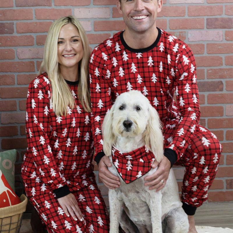 Family Red Christmas Tree Print Pyjamas with Dog Bandana