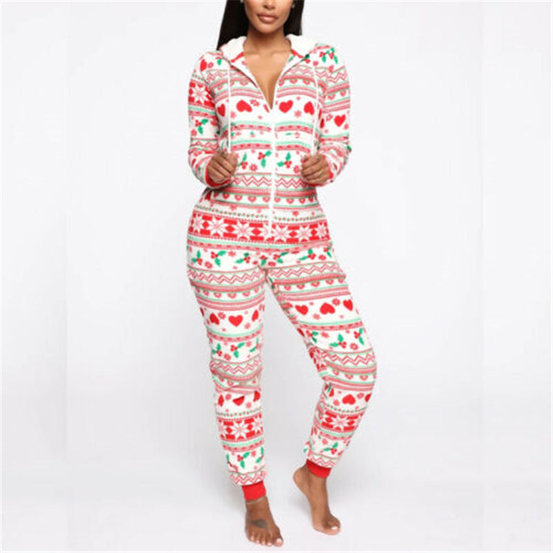 Women's Red Fair Isle Zip-Up Christmas Onesie