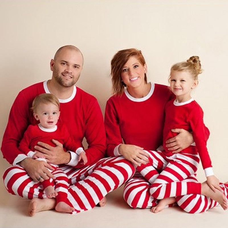 Family Red Top & Candy Stripe Christmas Pyjamas