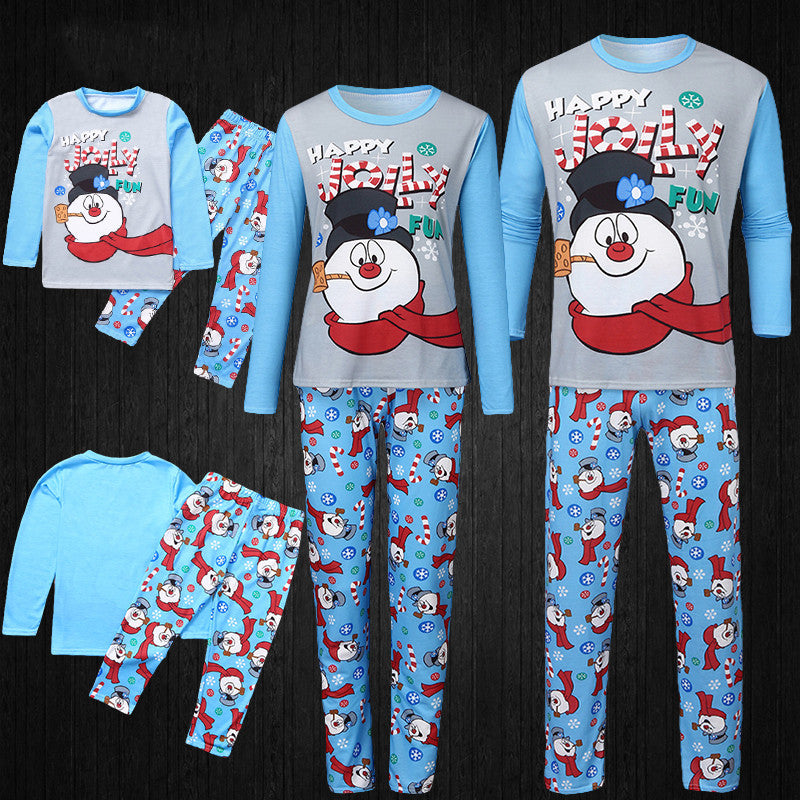 Family Blue Happy Snowman Christmas Pyjamas
