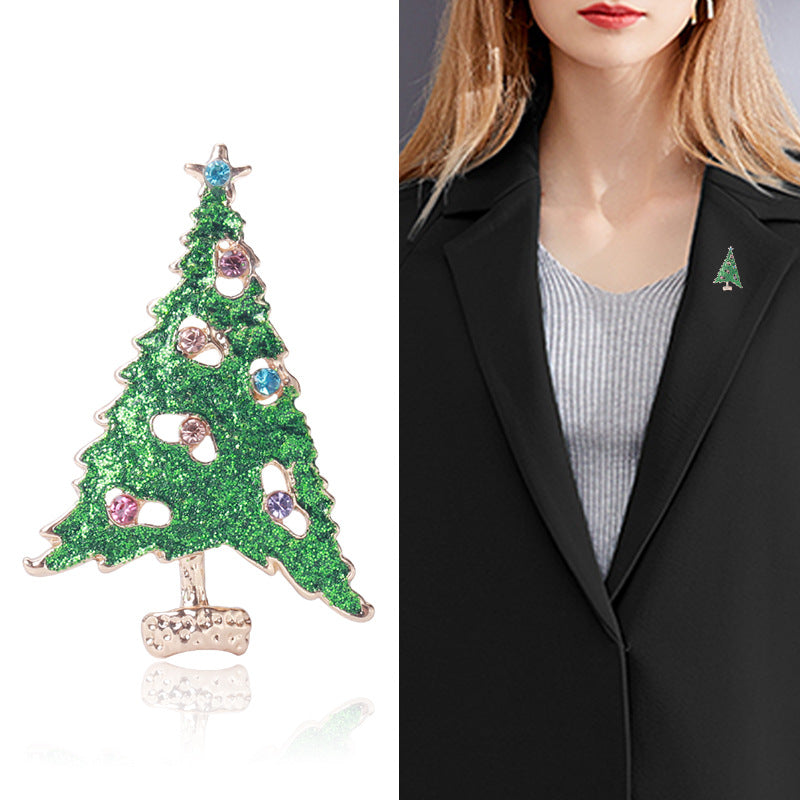 Enamel Christmas Tree Brooch with Coloured Gems – image 4