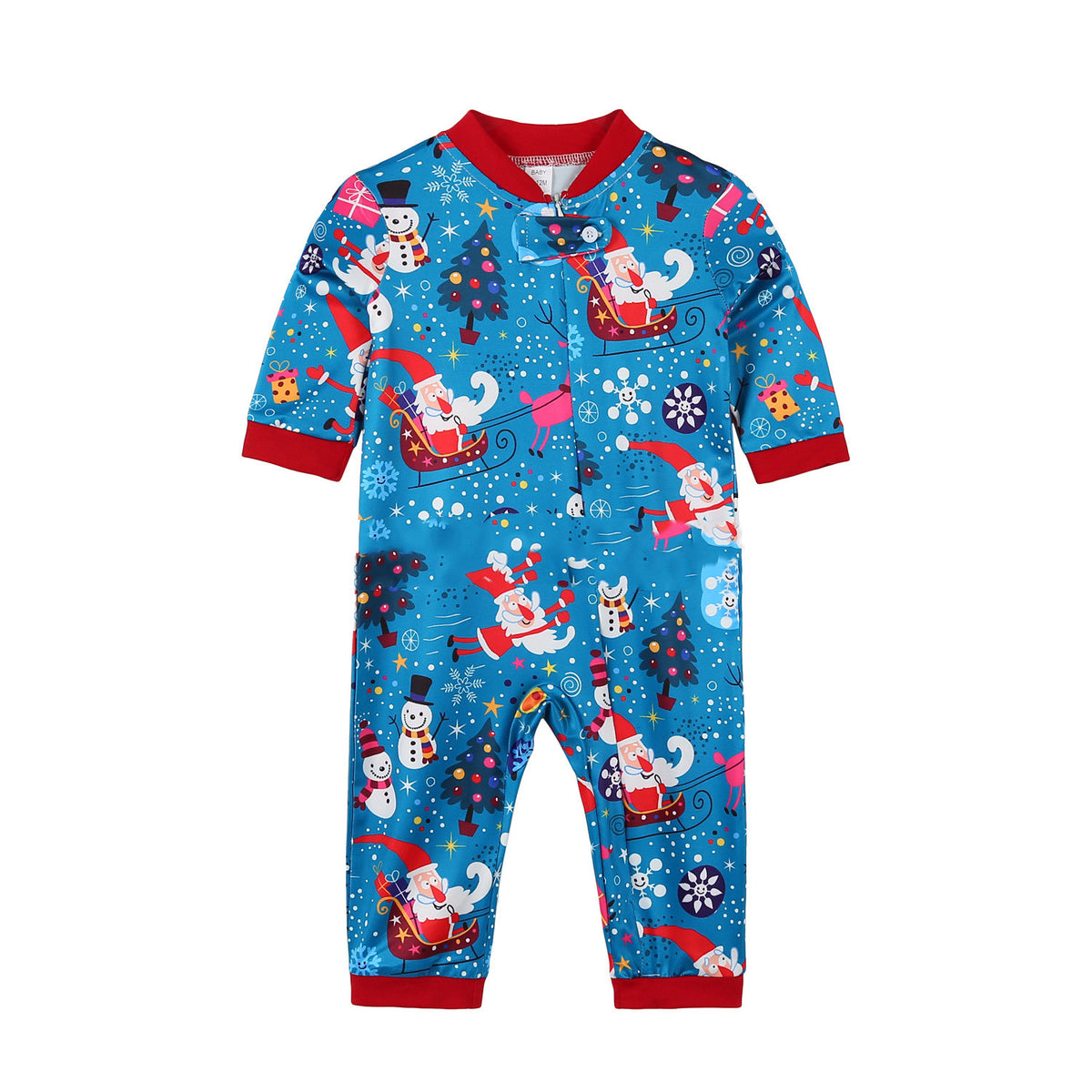Family Blue Santa Print Pyjamas & Baby Romper – image 3
