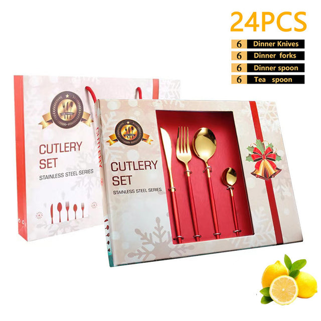 Mirror-Finish Stainless Steel Christmas Cutlery Set