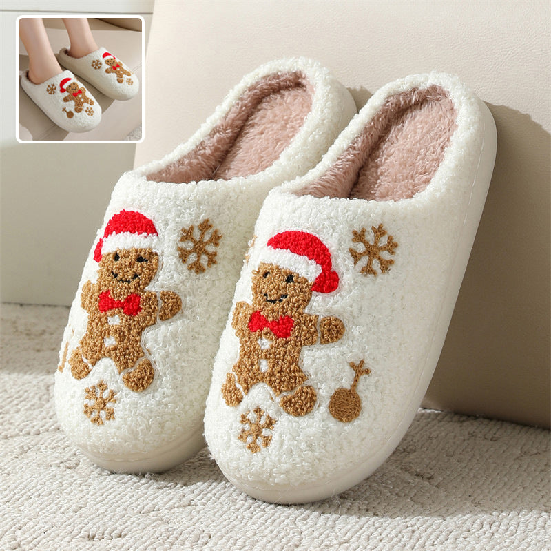 Gingerbread Man & Snowflake Teddy Fleece Slippers