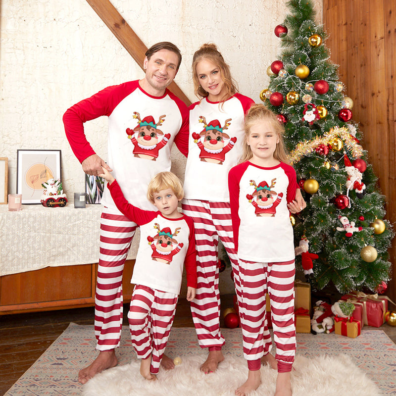 Family Reindeer Top & Red Stripe Christmas Pyjamas