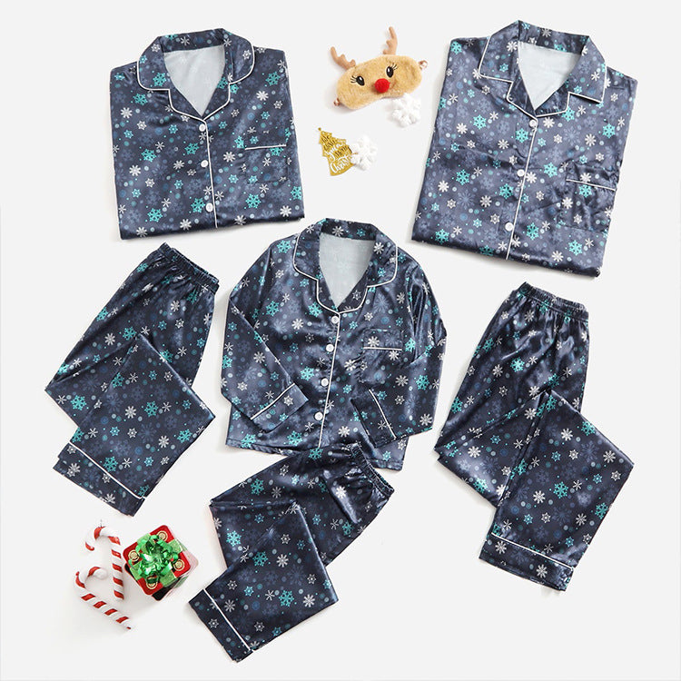 Family Navy Satin Snowflake Christmas Pyjamas