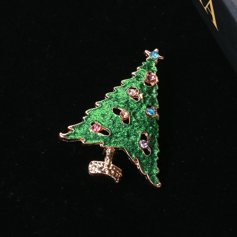 Enamel Christmas Tree Brooch with Coloured Gems – image 2