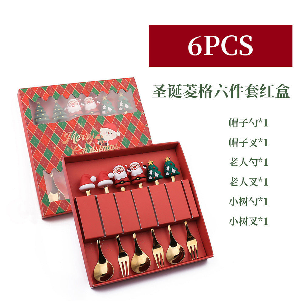 Christmas Tree & Snowman Coffee Spoon and Fork Set