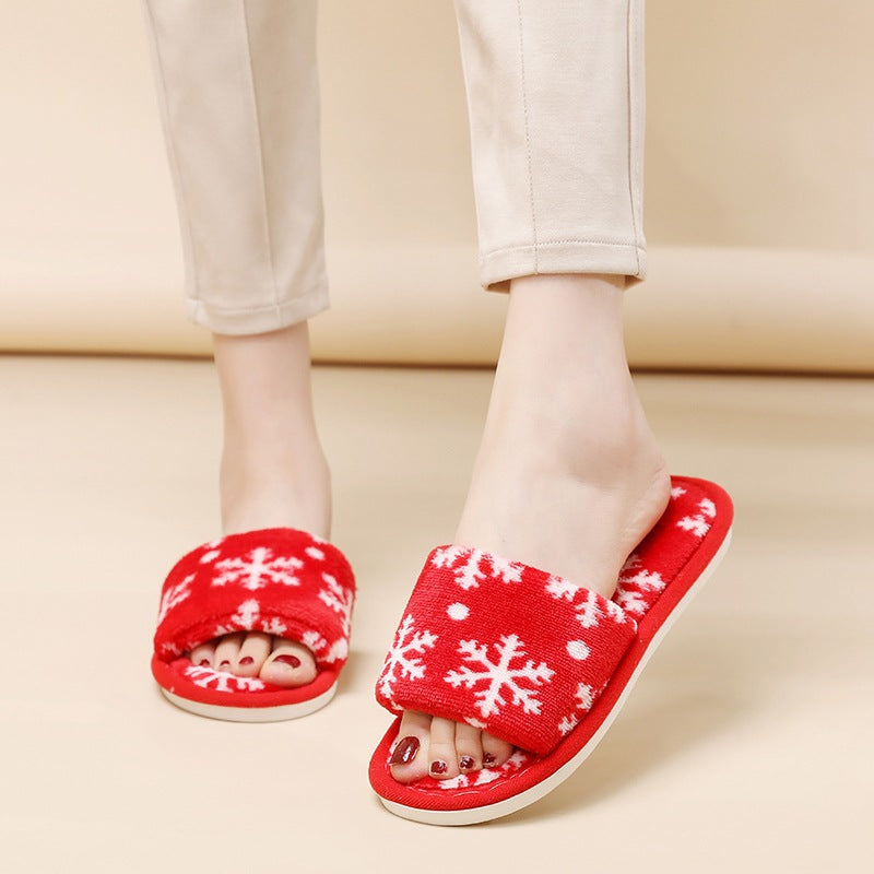 Open-Toe Snowflake Plush Christmas Slippers – image 5