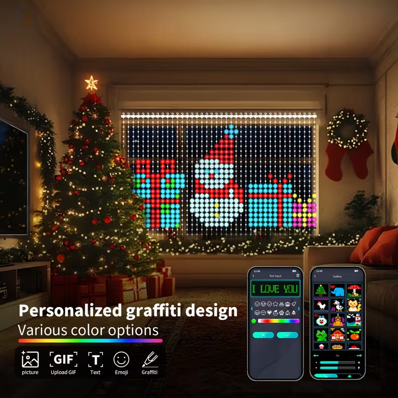 Smart App-Controlled LED Christmas Curtain Lights